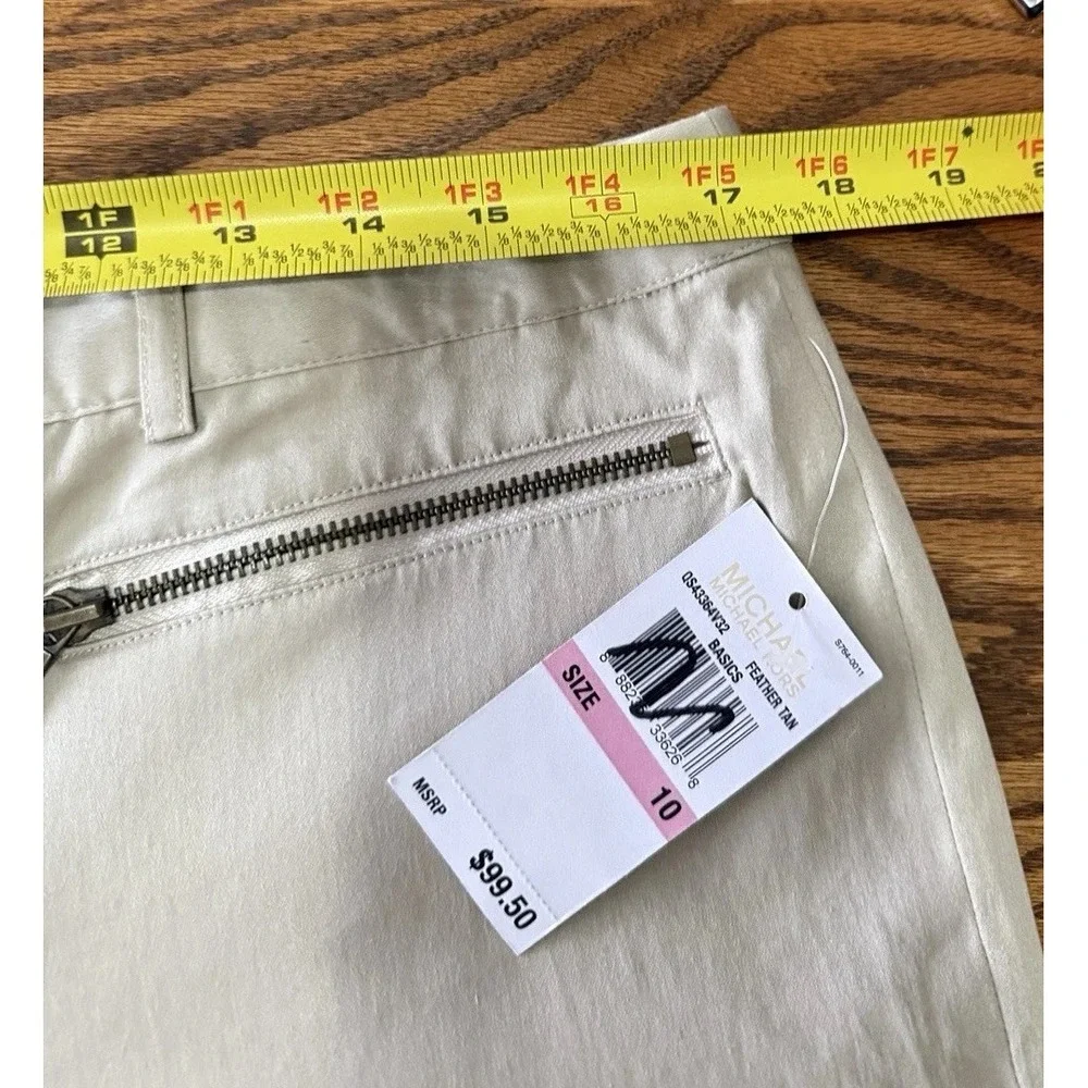 Michael Kors Pants Womens Sz 10 Tan Zip Pocket Slim Ankle Stretch Preppy Classic